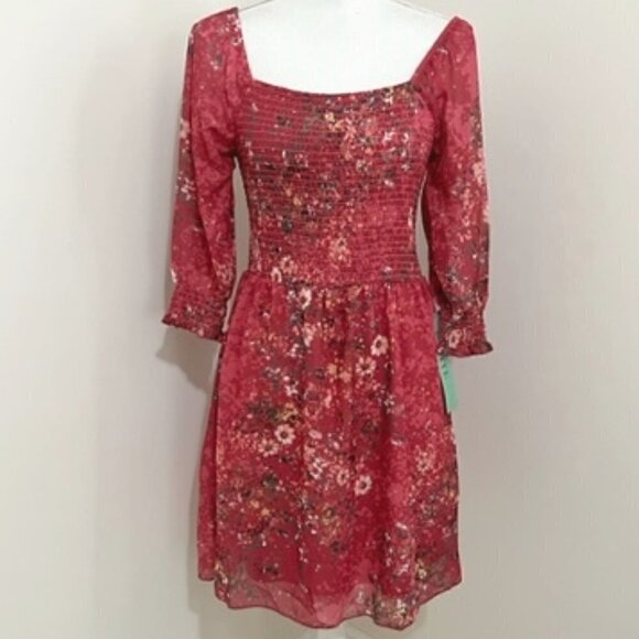 J Gee Pink Floral Smocked Dress 3/4 Sleeves - Picture 1 of 5